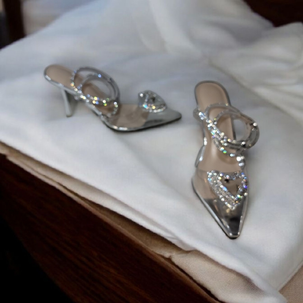 ZBY Woman's Silver Strappy Heels with Rhinestones Size 8 - Picture 8 of 8